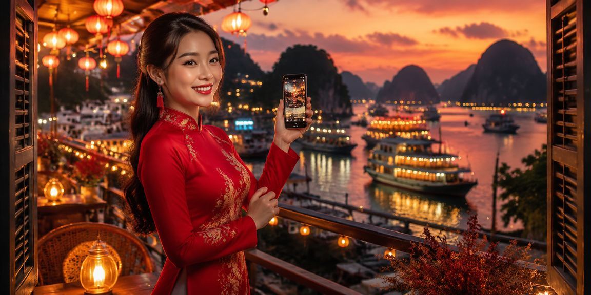 Người dùng trải nghiệm casino trực tuyến trên điện thoại tại vịnh Hạ Long